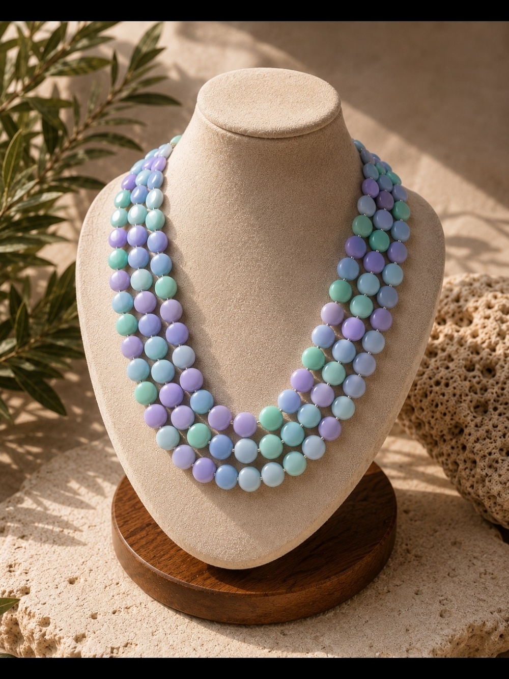 Pastel Multi-Strand Resin Bead Necklace - Mint, Lavender & Sky Blue